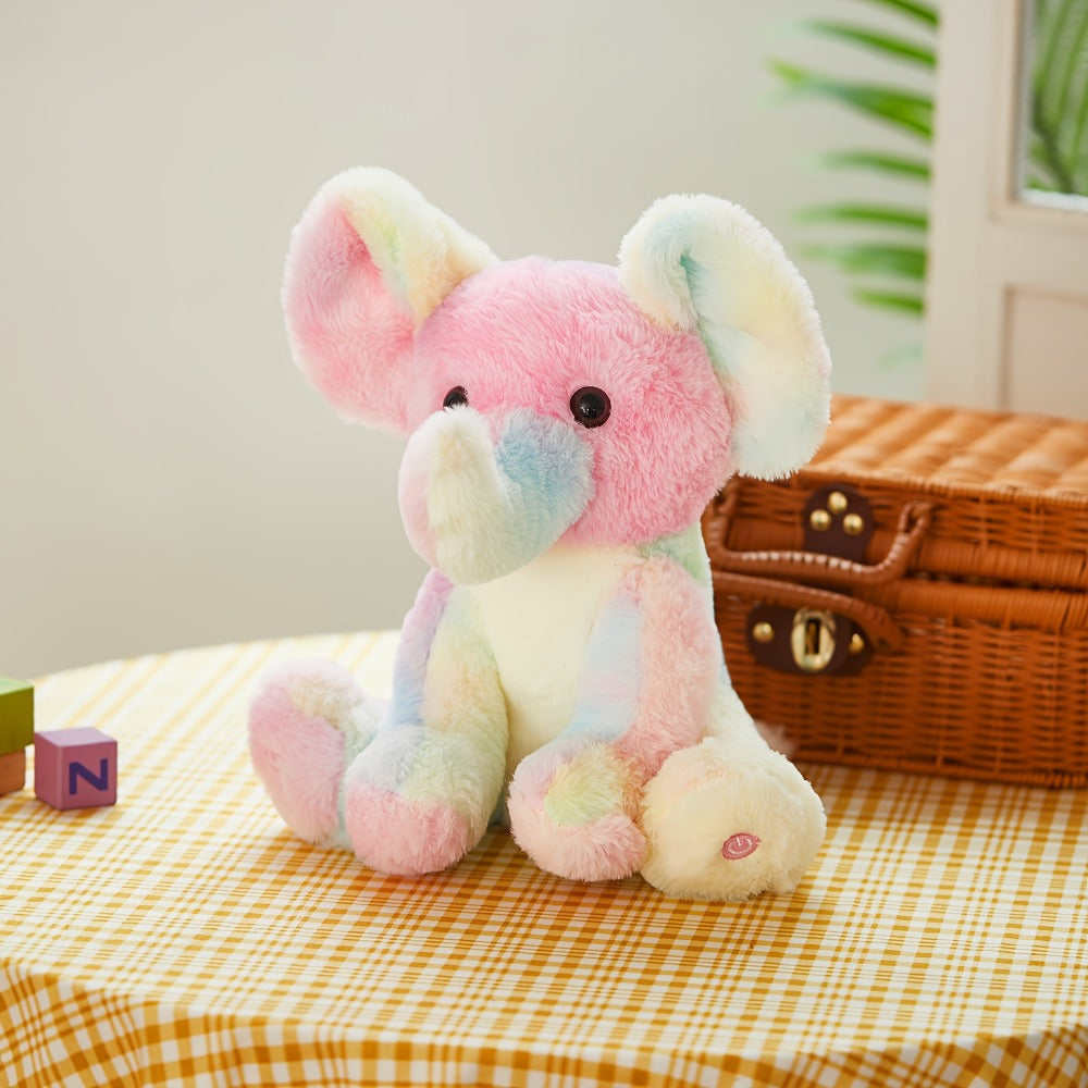 Plush Toy – Rainbow Elephant 12-Inch Light-Up Design with Optional Music for Colorful Room Display