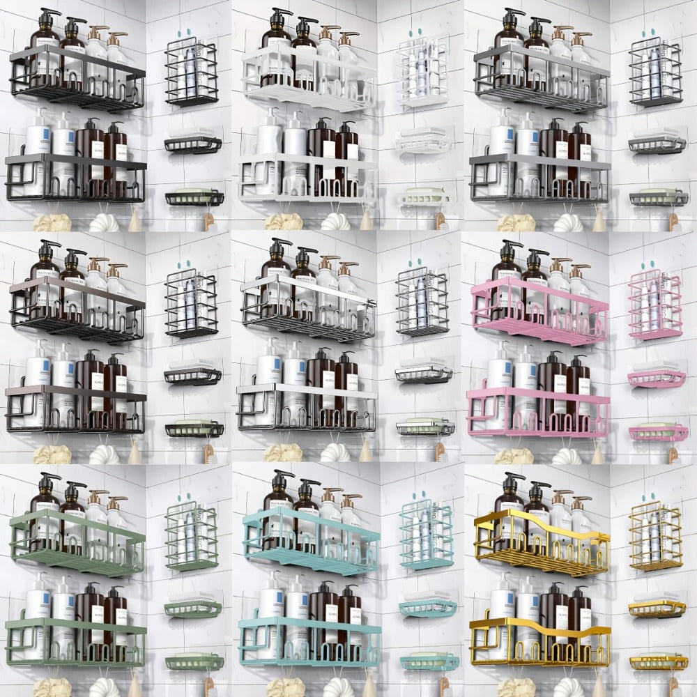 Five-Piece Shower Caddy Organizer Set with Soap Holder in Ten Exact Checkout Colors for Home and Everyday Use