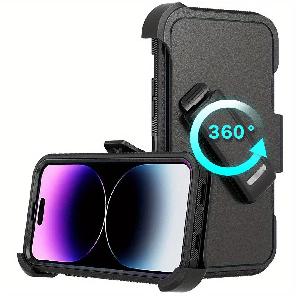 Phone Case Dual-Layer TPU and PC Cover with Rotating Belt Clip Holster and Qi Support for iPhone 14 Models