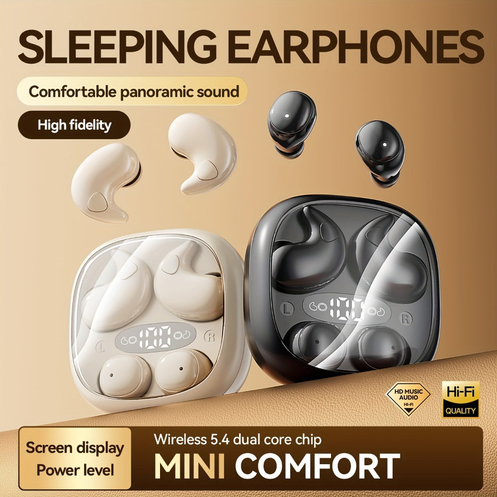 Invisible Two-Pair Sleep Earbud Set with Digital Charging Cases in Purple or Beige for Side-Sleep Listening
