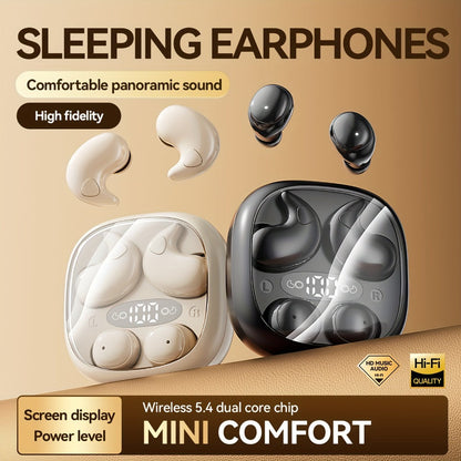 Invisible Two-Pair Sleep Earbud Set with Digital Charging Cases in Purple or Beige for Side-Sleep Listening