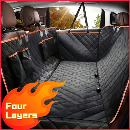 Dog Car Seat Cover Pet Hammock for Back Seat, Waterproof Scratch-Proof Nonslip Dog Seat Cover with 4 Side Pockets, Universal Fit for Cars Trucks SUVs, Washable Pet Travel Protector