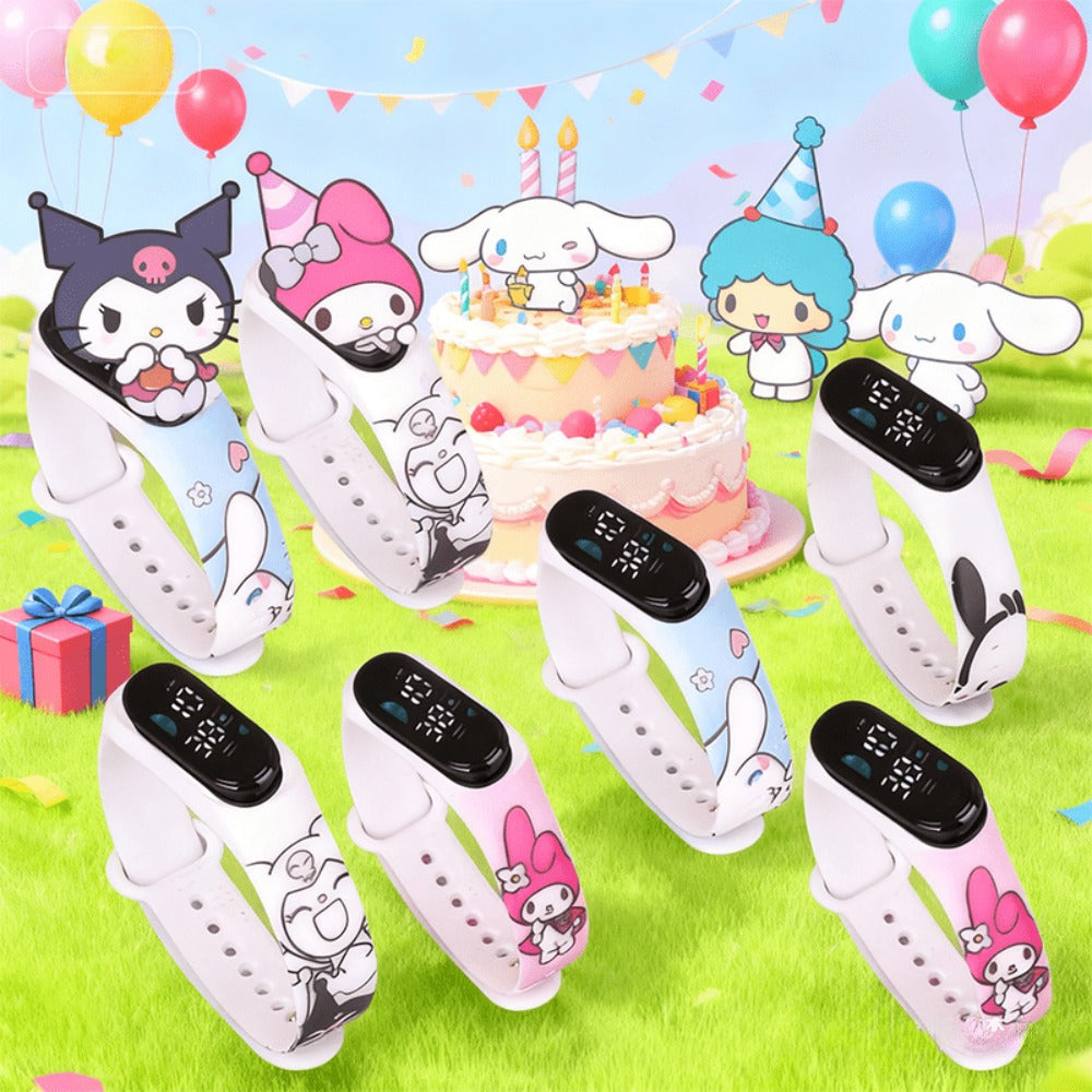 Sanrio Kuromi My Melody Kids Electronic Sports Watch Set 10 Pack – Kawaii Anime 4-Color Mix, Birthday Party Favors & Prize Exchange Gifts for Girls