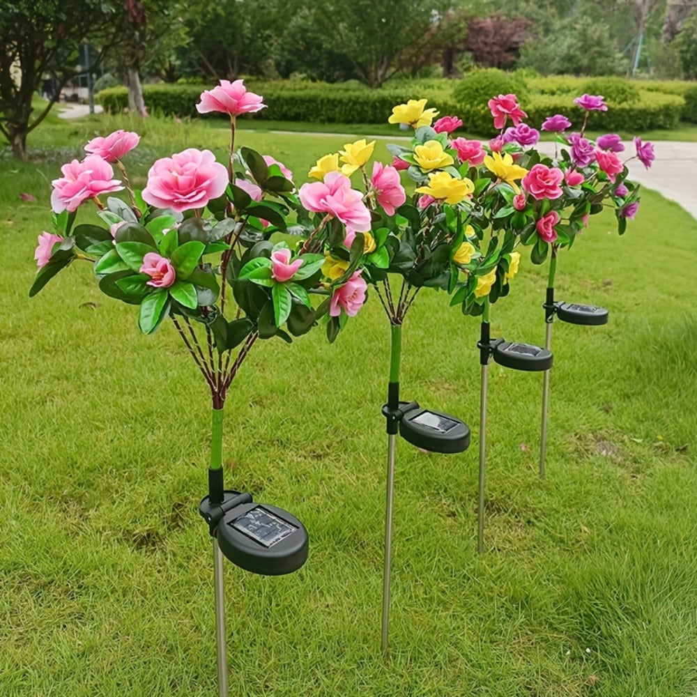 Solar Garden Lights 42-LED Azalea Flower Stake, IP65 with Five Bloom Colors for Yard Decor