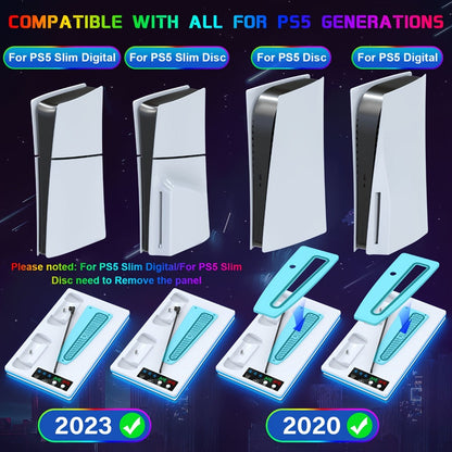 10 RGB Lights PS5 Cooling Stand with 3-Level Fan, Dual Controller Charging Station, USB Hub & Type-C Port – Compatible with PS5 / PS5 Slim / PS5 Pro Standard & Disc/Digital Edition