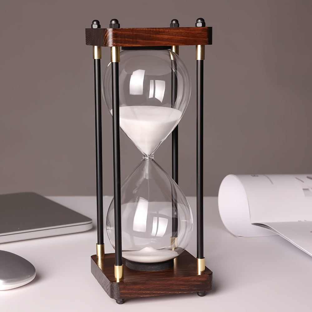 Sixty-Minute Decorative Glass Sand Timer with Wooden-Style Frame in Six Exact Color Configurations