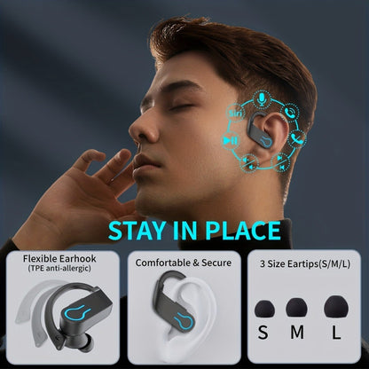 Wireless Earbuds TWS Earhooks with Semi-Open Back, ENC Calls, LED Case and Touch Volume in Two Colors