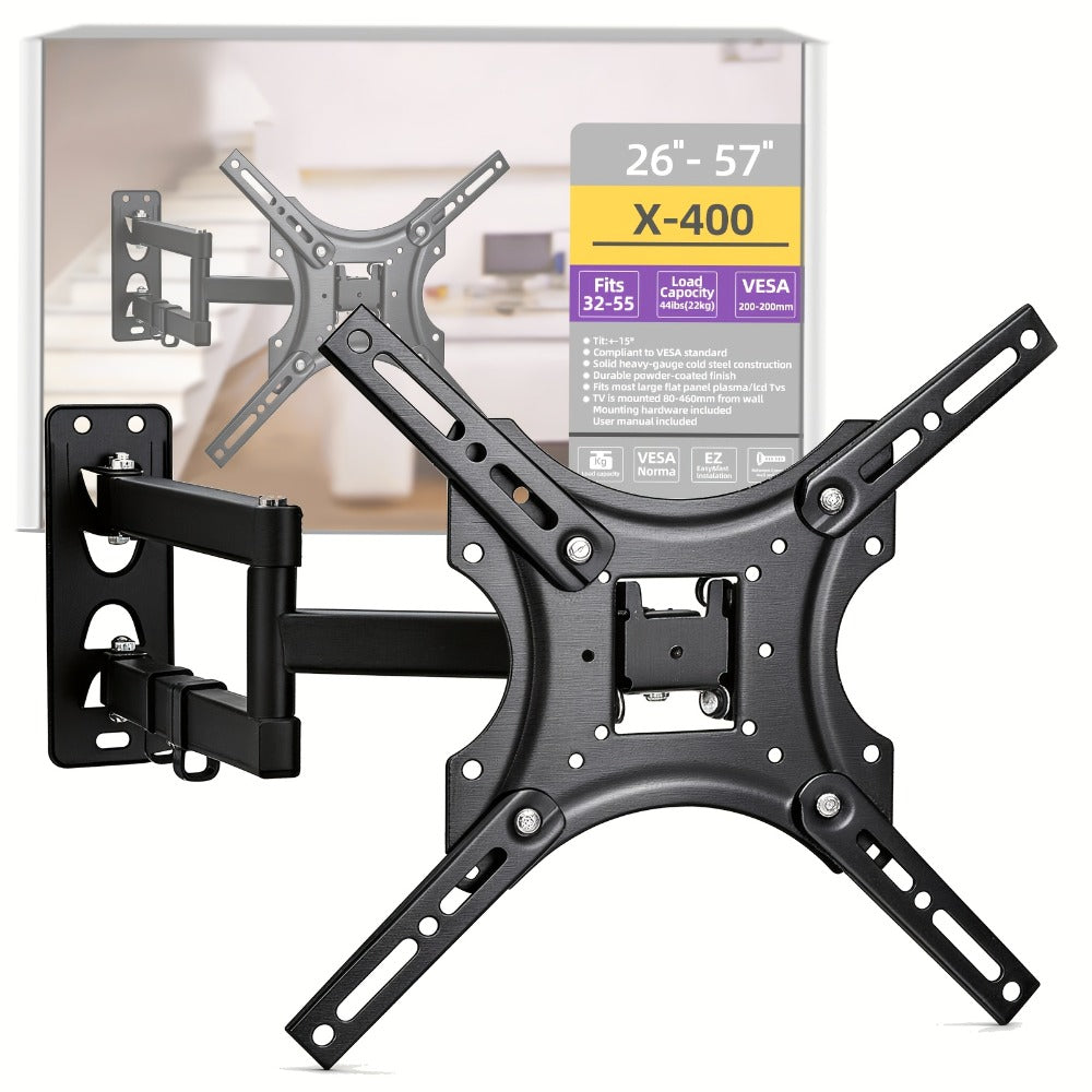Slim Low Profile TV Wall Mount 26-57 Inch 66 lbs – Full Motion Articulating Dual Arms Swivel Tilt Extend, VESA Compatible, Easy Installation, Black Bracket for Small Mid-Size Flat Screen TVs