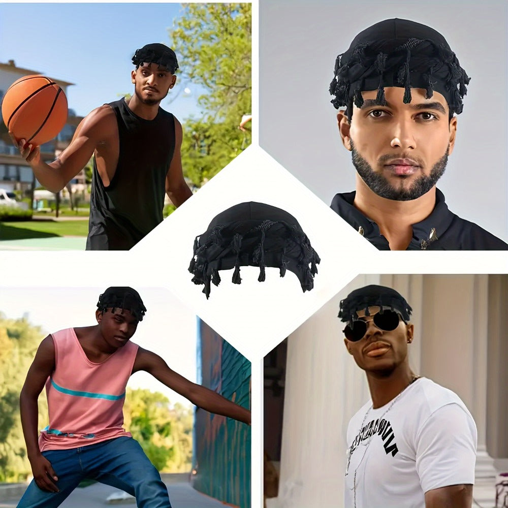 5pcs Vintage Ethnic Turban for Men with Tassel – Soft Elastic Durag Head Wraps for Outdoor, Festival, Cosplay & Daily Wear, 4 Colors Green Yellow Red Blue, Unisex Gift Set