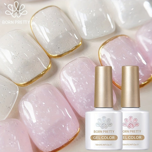 Gel Nail Polish – Snow Jelly Shimmer 2pcs BORN PRETTY Semi-Permanent Soak-Off LED UV Gel Varnish Nude Pink White Glitter Long-Lasting…