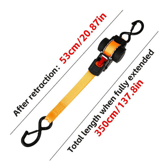 Ratchet Tie-Down Straps with Auto-Retract & Speed Control – Heavy-Duty Cargo Securing Kit with Hooks & Storage Bag | Motorcycle Transport, Towing & Truck Bed Load Securing