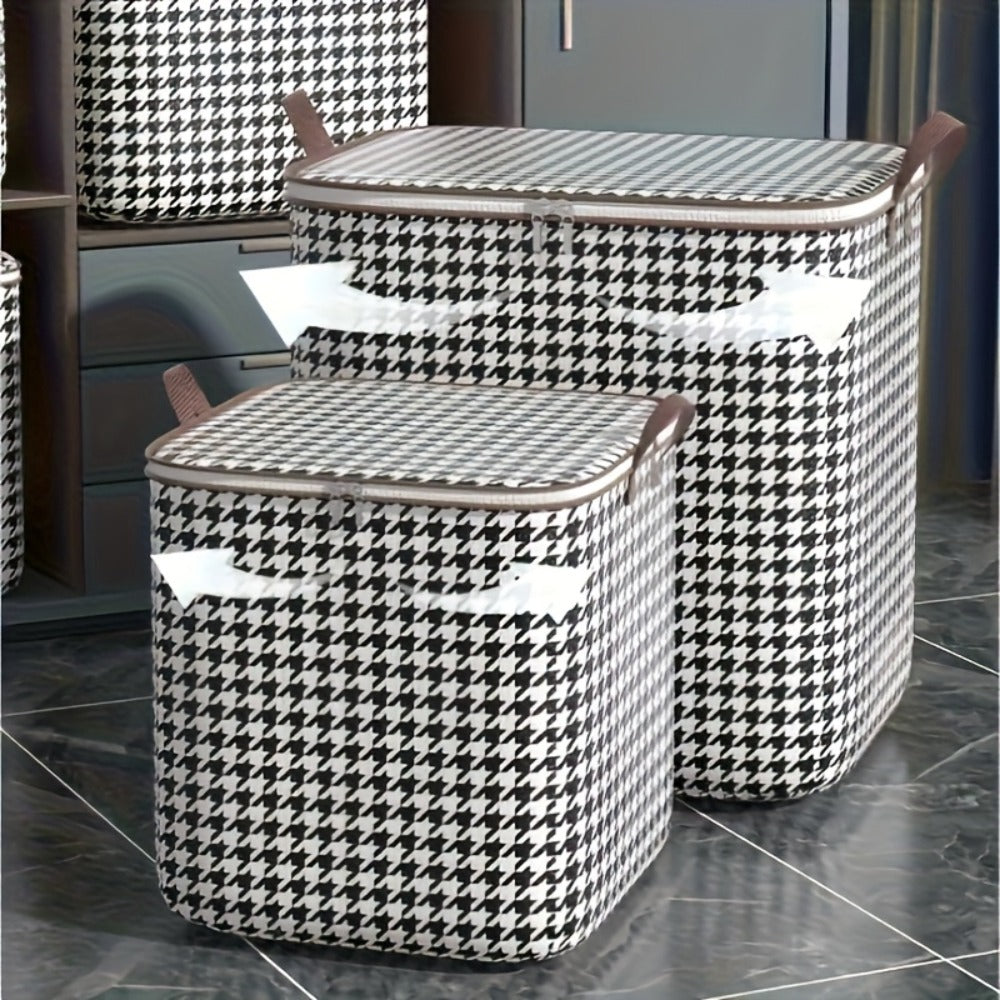 Houndstooth Lidded Storage Bins in One- or Three-Piece XXXL 55.48-Gallon Options with Carry Handles