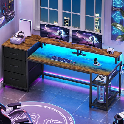 59-Inch Computer Desk with Charging Station and LED Lighting for Home Office detail image - detail view 12