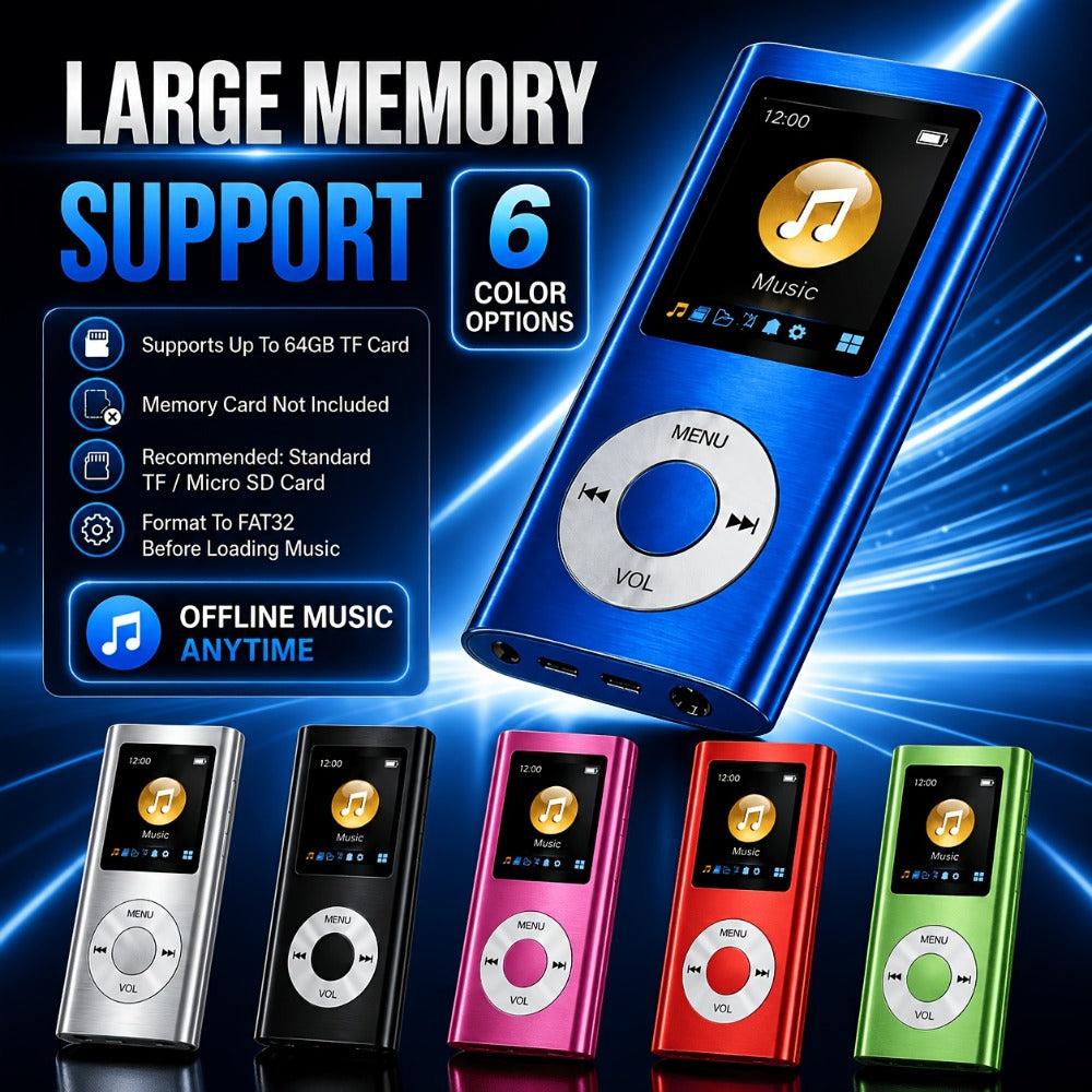 Aluminum Alloy MP3 Player 64GB with Earphone & Charging Cable, Slim 1.8 Inch LCD Portable Music Player, 200mAh Rechargeable Battery, Supports MP3 WMA FLAC APE, TF Micro SD Card Up to 64GB (Card Not Included)