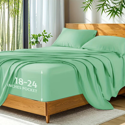 Sheet Set, Four-Piece 30% Lyocell and 70% Viscose Bedding with 18-to-24-Inch Fitted Pocket and Twelve Colors