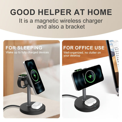 3-in-1 Wireless Charging Station 6 Colors Fast Qi Charger for iPhone 17/16/15/14/13/12, Apple Watch Ultra/Series 11/10/9/SE & AirPods 4/3/2 Pro – Anti-Slip Foreign Object Detection | Pink White Black Purple Green Blue