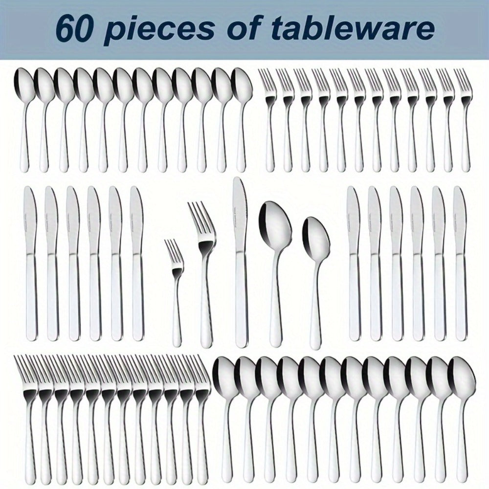 Stainless Steel Silverware Set 60 or 90 Piece with Gift Box – Service for 12 or 18, Includes Steak Knives, Salad Forks & Dessert Spoons, Dishwasher Safe Cutlery for Home, Wedding & Outdoor