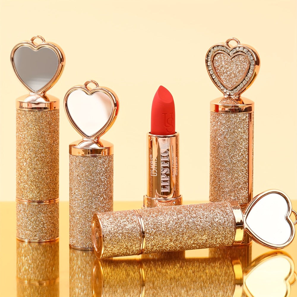 Matte Lipstick Heart-Shaped Design 24H Long-Lasting Velvet Finish — Transfer-Resistant Highly Pigmented Buildable Lip Color, Smooth Application 10 Shades Women Beauty Gift