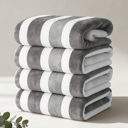 Microfiber Bath Towel Set No Hair Loss - Ultra Soft Highly Absorbent Quick Dry Two-Color Striped | 1 or 4 Pack | 27x55in | Slate Gray Berry Red Pine Green Multi | Beach Spa Gym Home Bathroom
