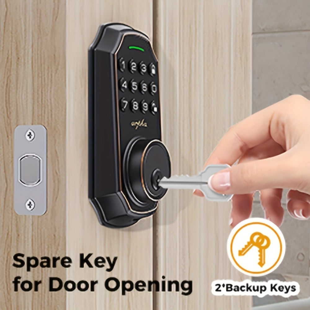 100 Code Keypad Door Lock Smart Keyless Entry Deadbolt – Anti-Peep Password, One-Touch Auto Lock, Fingerprint & WiFi Options, Zinc Alloy Front Door Lock, Easy Install, Low Battery Alarm, Black Silver