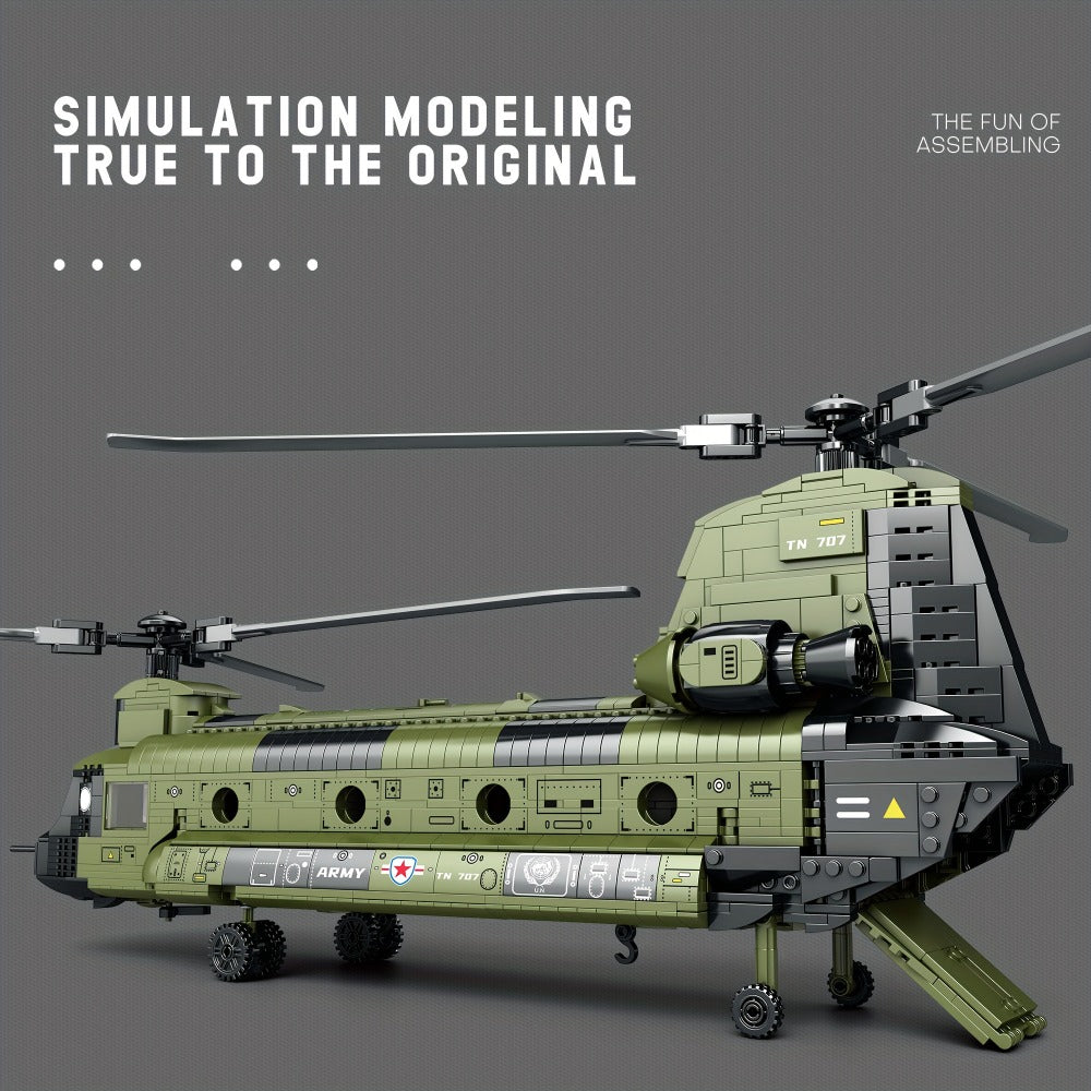 CH-47 Chinook Transport Helicopter Building Block Model with 1,622 Pieces for Adult Aviation Display