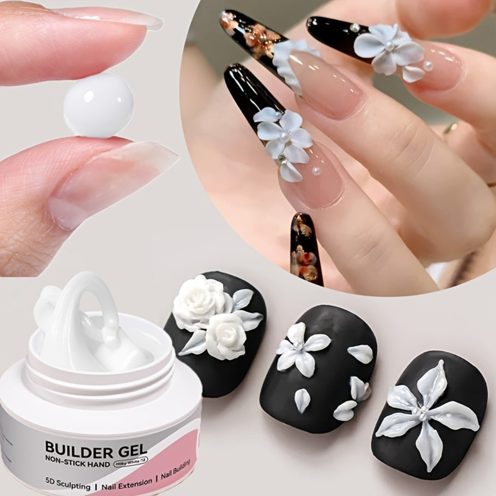 Builder Gel for Nail Extensions and 3D Sculpting, 60g Jar in Clear or Milky White for UV or LED Lamp Curing