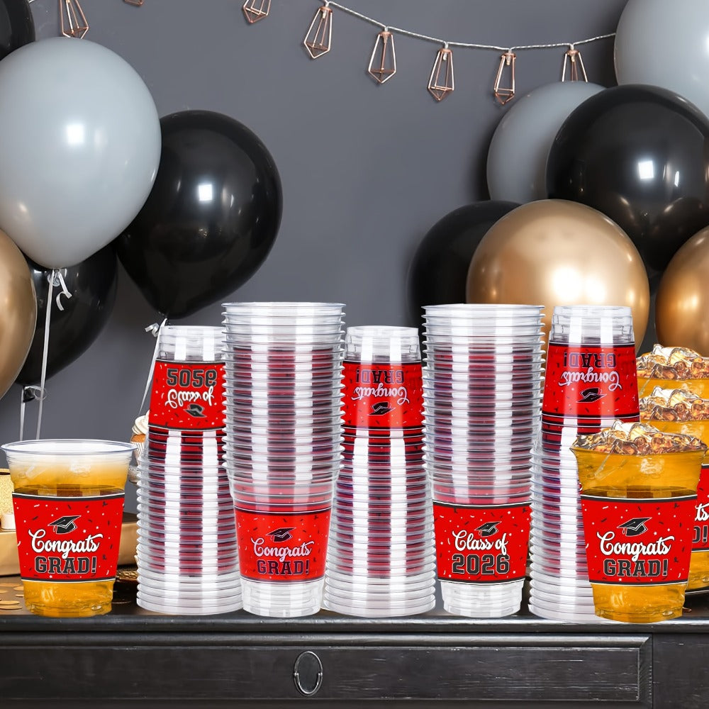 Graduation Cup Party Supplies Pack with 100 14-Ounce Class of 2026 Cups in Six Color Options