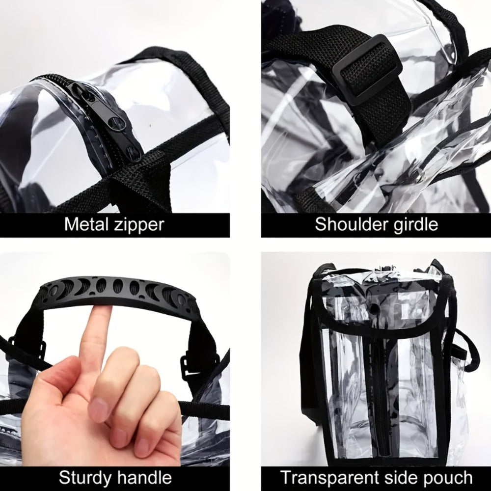 Clear Multi-Pocket Tote Bag with Black Trim, Dual Handles and Protected Fashion, Simple or Portable Styles