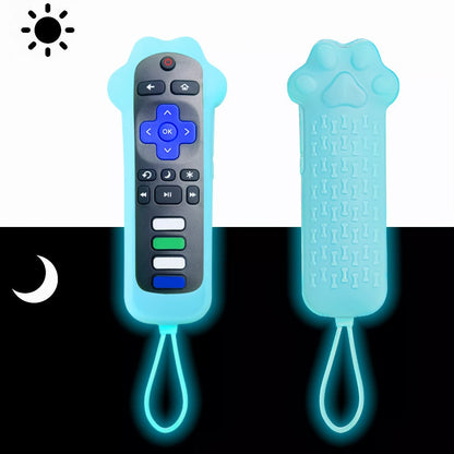 Luminous Green Dog-Paw Remote Control Case with Wrist Loop for Pictured Roku-Style Button Layout