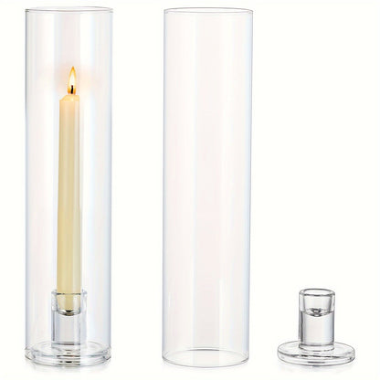 Hurricane Glass Candle Holders for Taper Candles | 11.8 Inch Tall Clear Cylinder Windproof Candlestick Stand for Wedding, Party, Christmas, Halloween & Home Decor - 2pcs / 10pcs Set