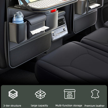 Car Seat Back Organizer PU Leather - Foldable Dining Table, Cup Holder, Multi-Pocket Storage Bag, Universal Fit Back Seat Travel Organizer for Kids & Passengers, 1pc or 2pc Set