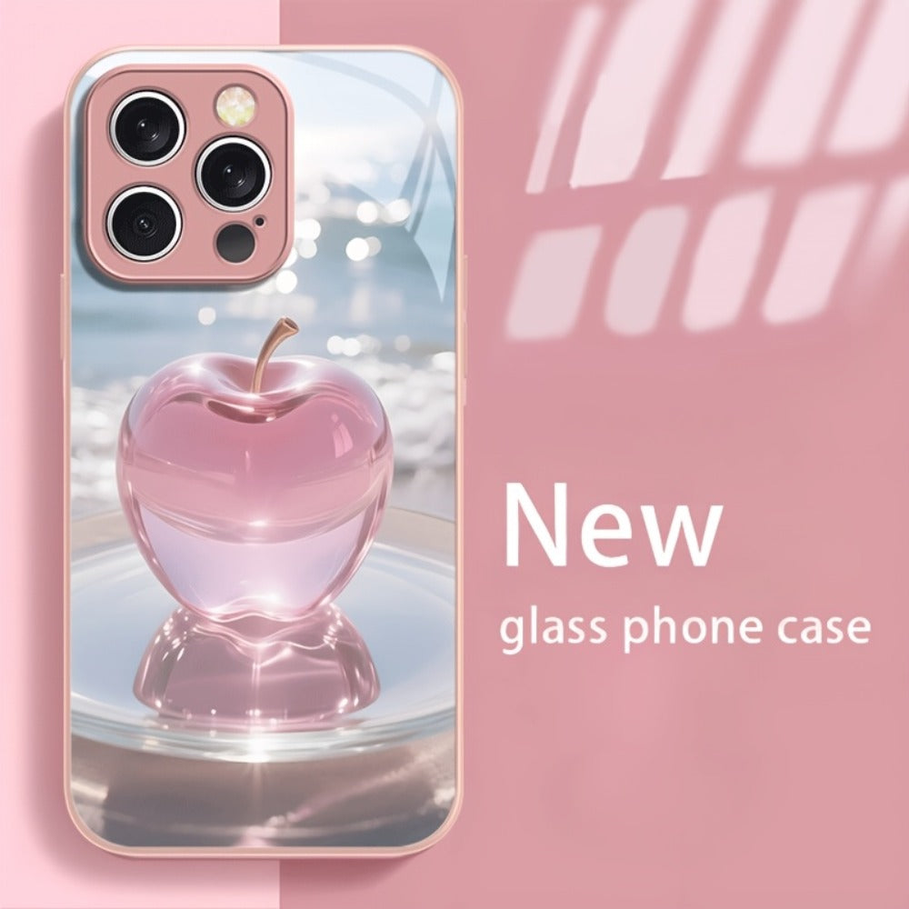 Phone Case Pink Metallic Tempered Glass Back with TPU Bumper and Wireless Charging for Select iPhones