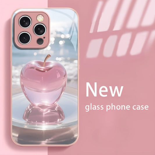 Phone Case Pink Metallic Tempered Glass Back with TPU Bumper and Wireless Charging for Select iPhones
