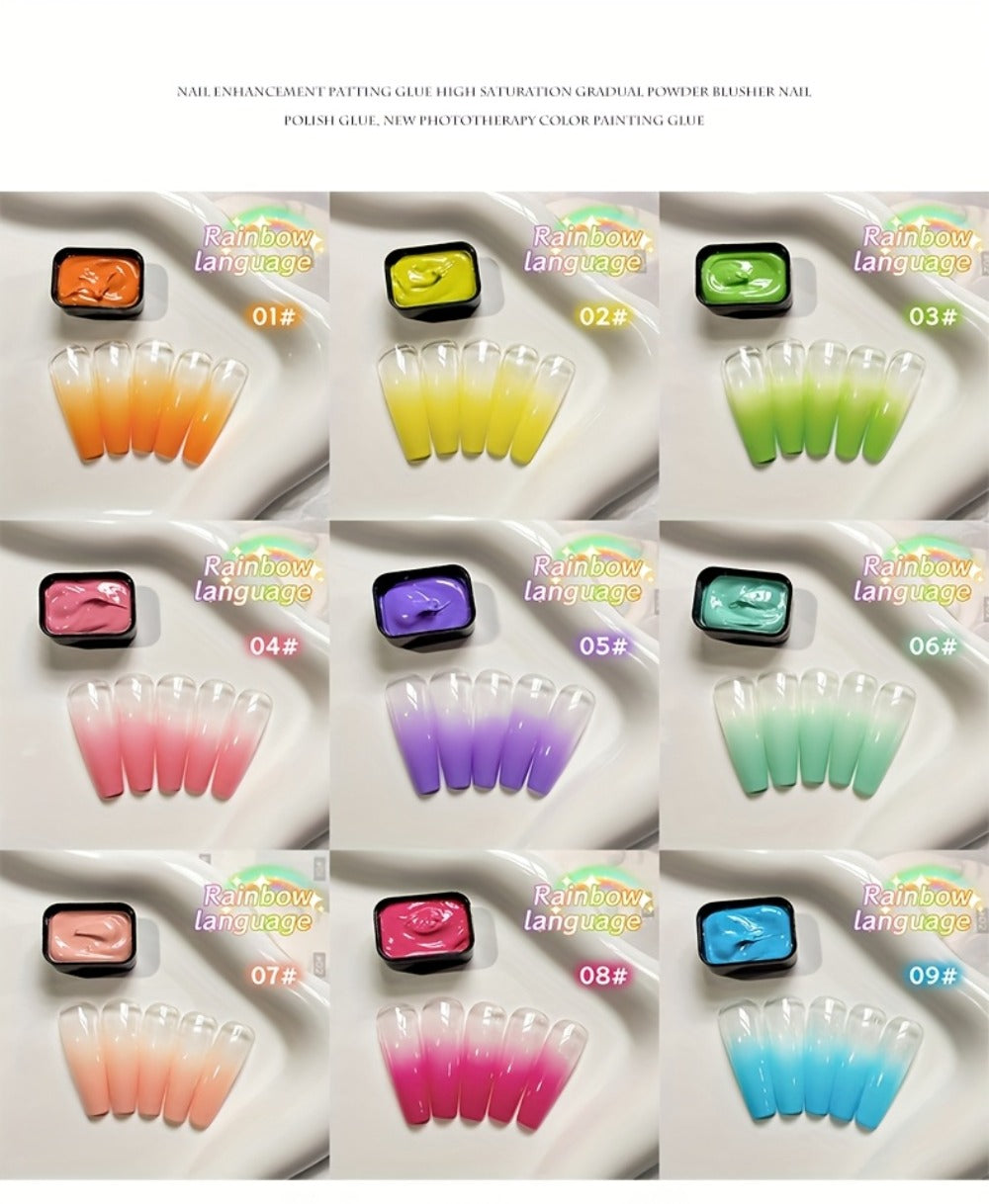 Gel Nail Polish MORDDA Nine-Color Rainbow Grid Set for Gradient and Ombre Manicure Art in One Compact Case