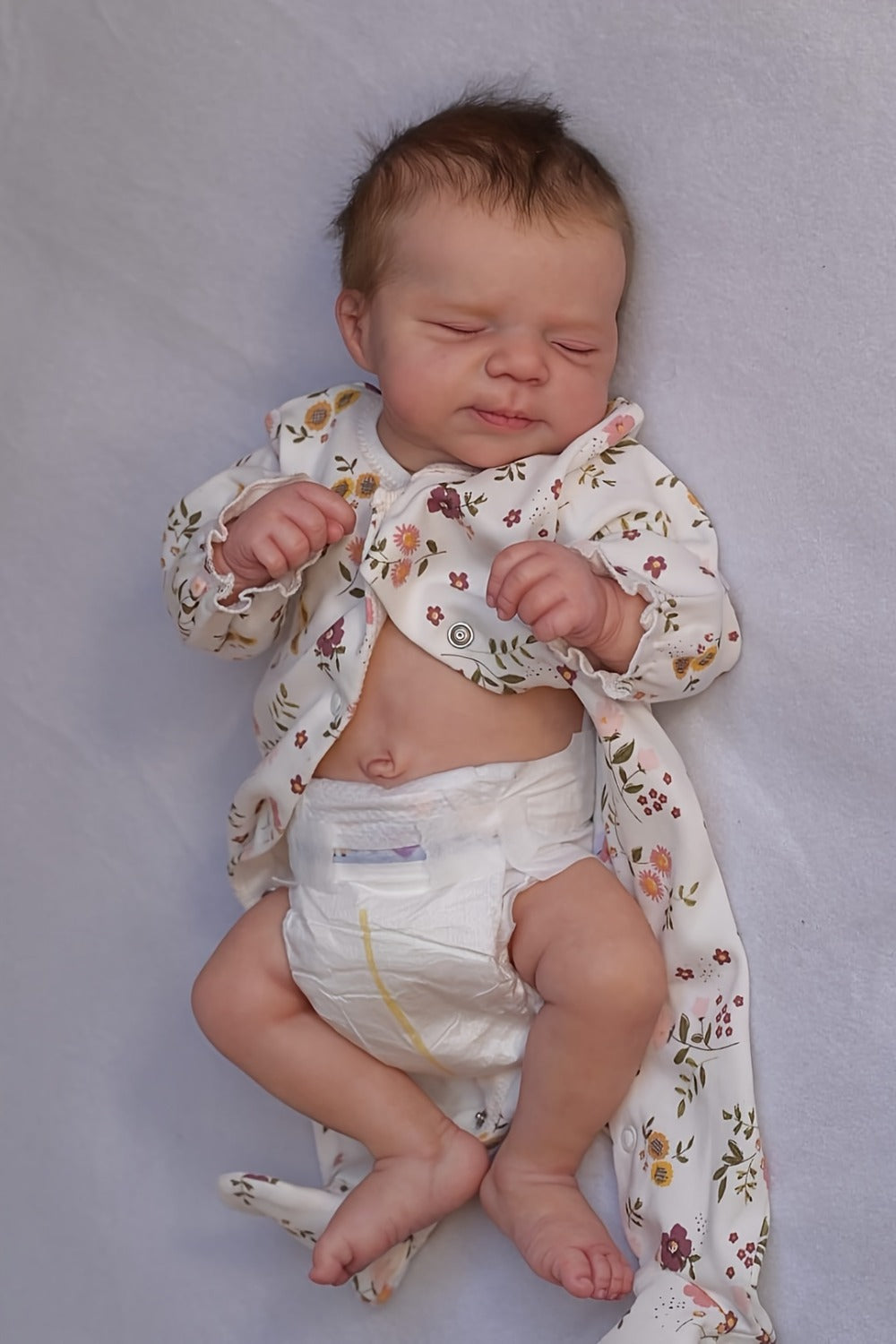 Reborn Doll, 19-Inch Full-Vinyl Sleeping Figure with Hand-Rooted Hair and Floral Outfit Set