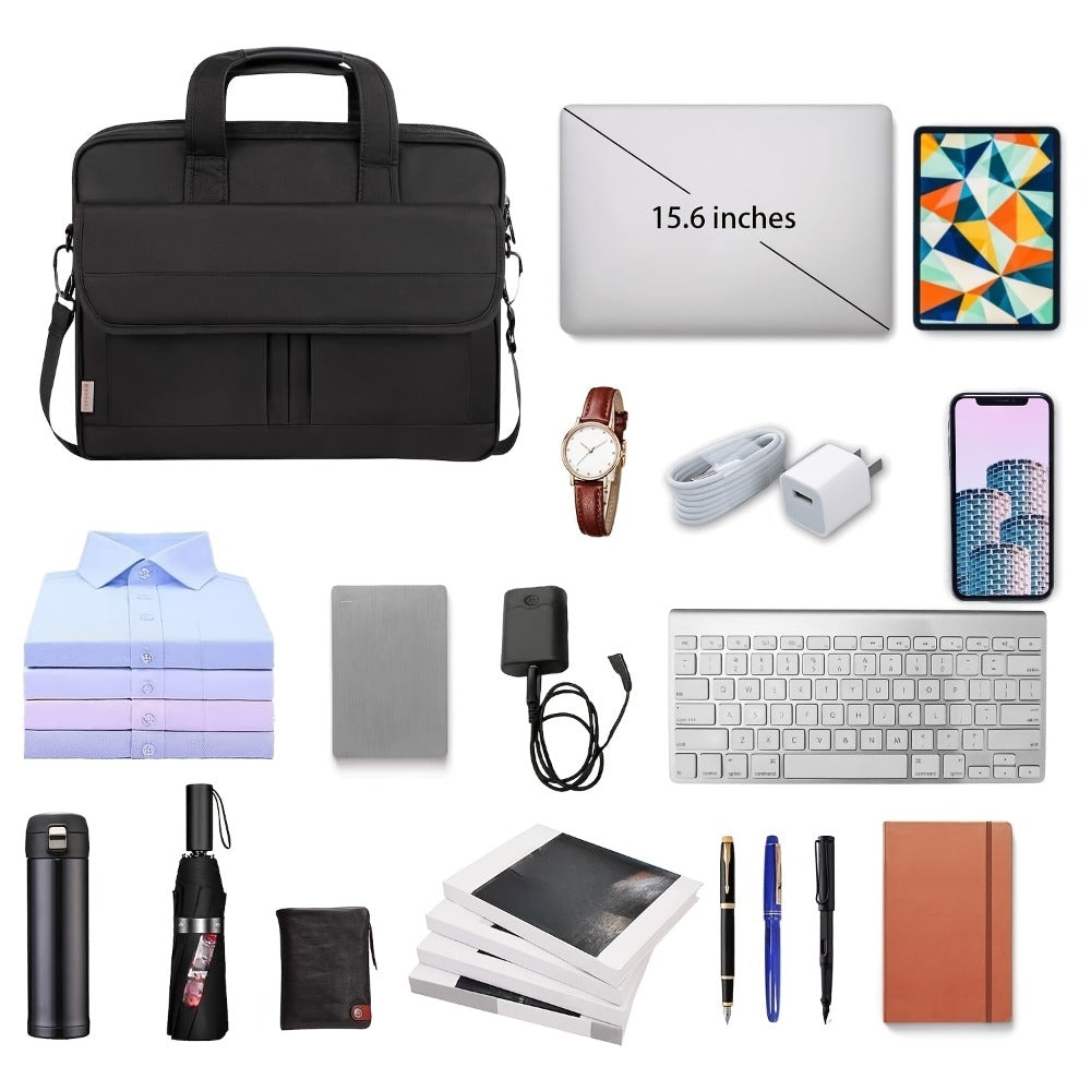 Laptop Bag 15.6-Inch Business Briefcase with Foam Sleeve, Luggage Strap & Multi-Pockets for Work & Travel