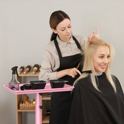 Adjustable Salon Tray Cart with 10 Disposable Covers and Gold or Pink Finish on Rolling Casters