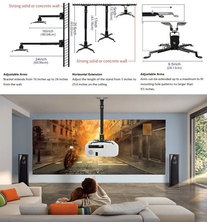 Ceiling Mounted Projector Bracket Adjustable Angle Height & Extendable Arm, Load for an Everyday Personal Care Routine