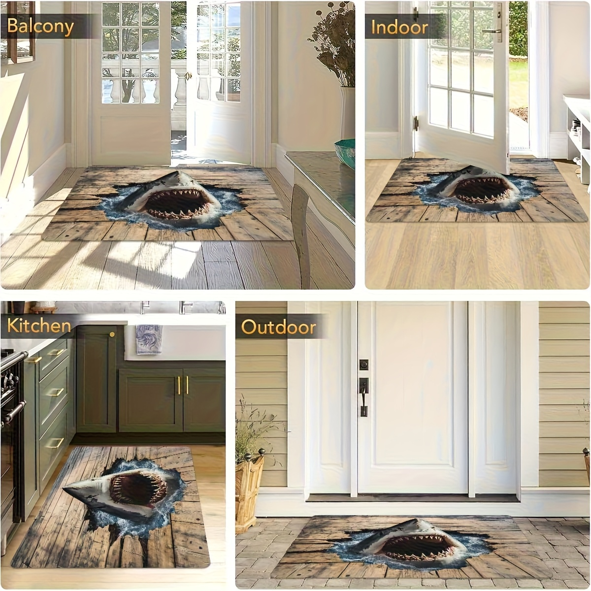 Shark Door Mat Non-Slip Washable Polyester Flannel Rug for Entryway Bathroom Bedroom Living Room Kitchen Porch Laundry RV Ocean Sea Design