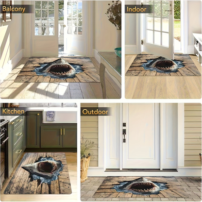 Shark Door Mat Non-Slip Washable Polyester Flannel Rug for Entryway Bathroom Bedroom Living Room Kitchen Porch Laundry RV Ocean Sea Design