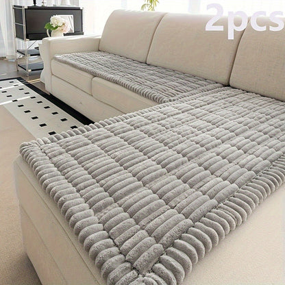 Jacquard Couch Cover Set of 2 Solid Color Corduroy Plush Thick Soft Non-Slip Machine Washable Pet Friendly for 2 3 4 Seat Sectional Sofa Living Room Bedroom