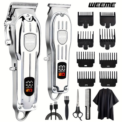 Hair Clipper & Beard Trimmer Combo Set - WEEME 2-in-1 Cordless Rechargeable Electric Hair Cutting Kit for Men, Professional Grooming Set with Trimmer, Father's Day Gift for Men, Golden & Silver