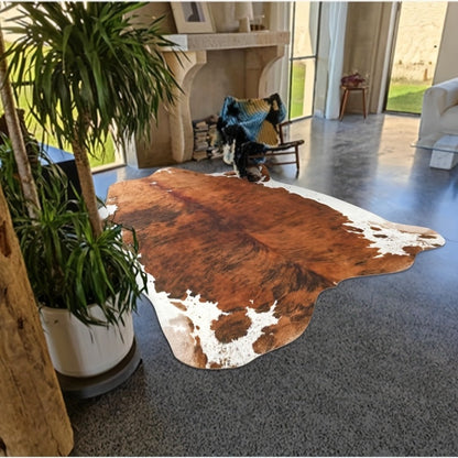 Area Rug Faux Cowhide Brown Western Print with Suede Backing in Three Colors and Two Sizes