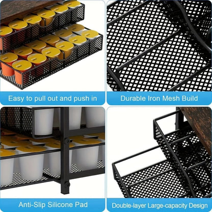 Coffee Pod Holder K-Cup Storage Drawer with Sliding Basket, 48-Capsule Double Layer Coffee Capsule Organizer for Countertop