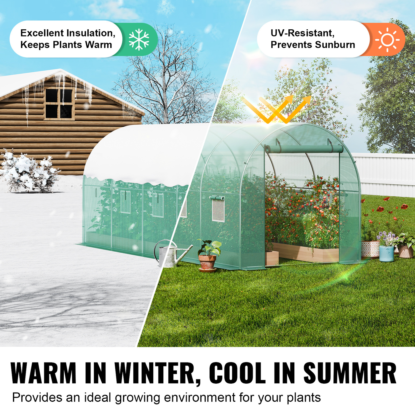 10- to 20-Foot Tunnel Greenhouse with Green Cover, Roll-Up Door and Size-Specific Vent Windows