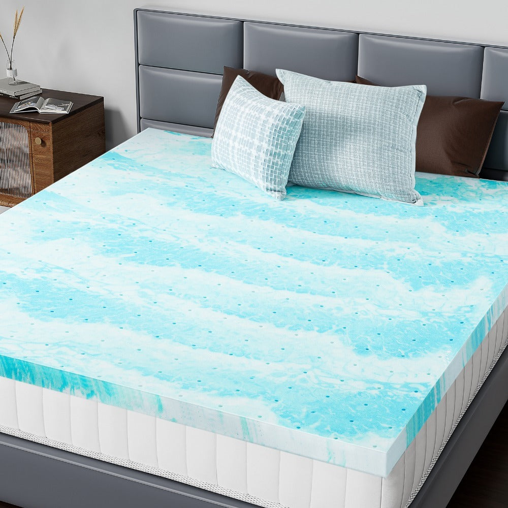 Mattress Topper Cooling-Gel Swirl Foam in 2- or 3-Inch Sizes with Gray Foam Pillow Options