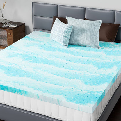 Mattress Topper Cooling-Gel Swirl Foam in 2- or 3-Inch Sizes with Gray Foam Pillow Options