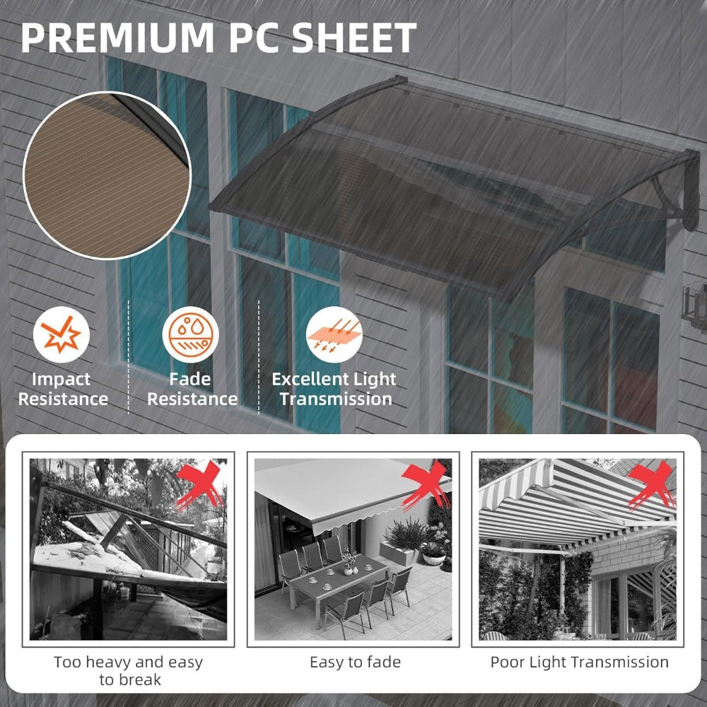Polycarbonate Window Awning Door Canopy - UV Rain Snow Sun Protection Overhang for Doorways, Patio & Windows