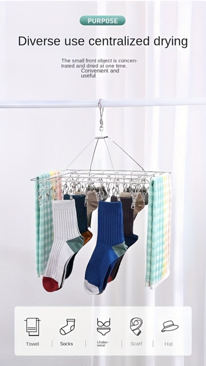Stainless Steel Hanging Laundry Drying Rack with Square or Round Frame and 30, 40 or 50 Garment Clips