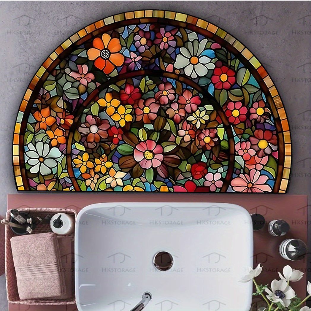 Semicircle Mandala Door Mat in Four Protected Sizes from 15.75 x 23.62 to 31.50 x 47.24 Inches